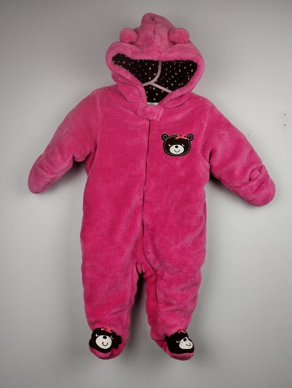 Fleece Onesie with Bear Hoodie & Footies 3-5M - Picture 1 of 5